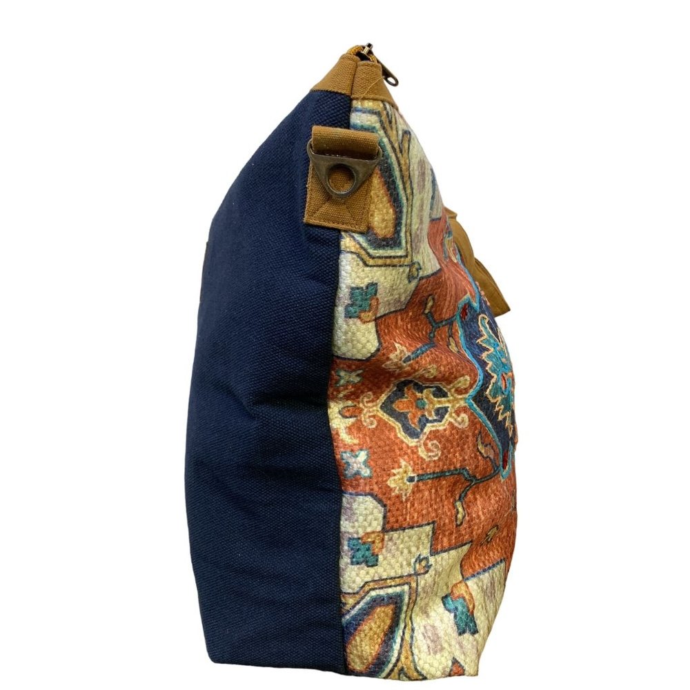 *Soft Surroundings Blue & Tan Embroidered Weekend Bag X-Large - Picture 3 of 6